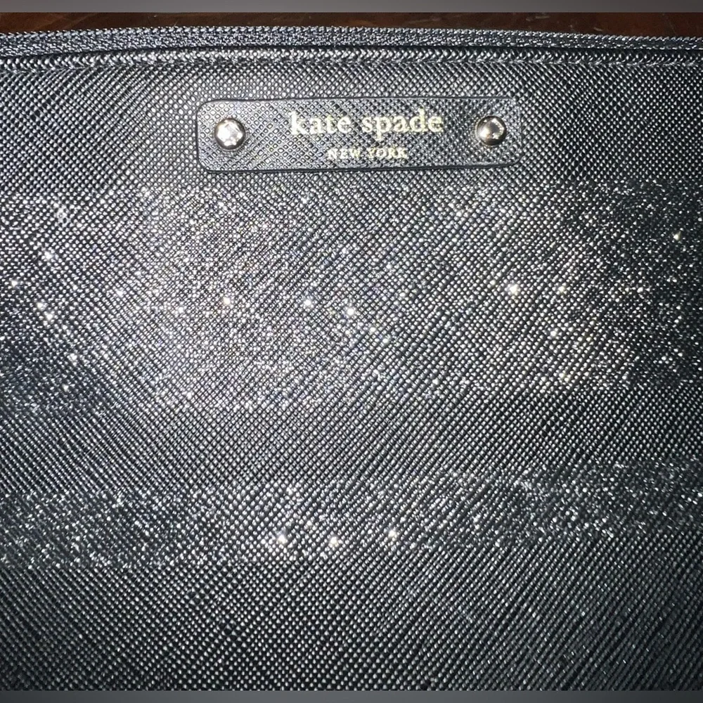 Kate Spade New York Graham Haven Lane Black Glitter Stripe Wristlet Clutch Bag - Picture 6 of 9